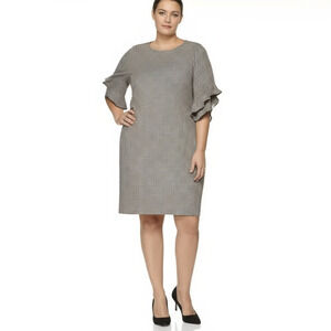 NWT Tommy Hilfiger‎ Shift Dress Women's 20W Black White Houndstooth Ruffled